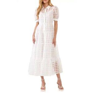 open lace back dress Gridded Organza Tiered Maxi Dress – English Factory